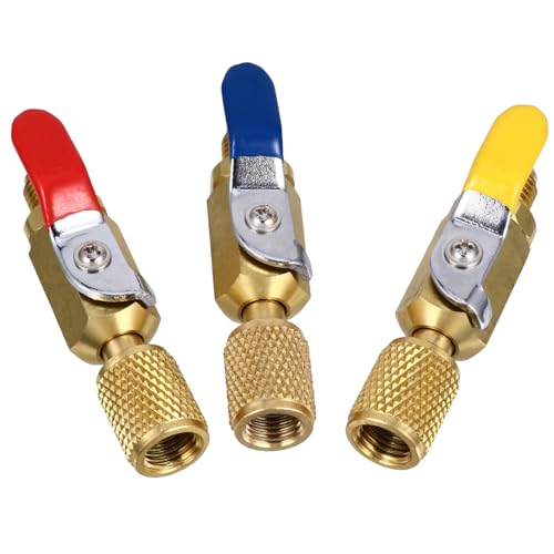 OUNONA 3 Pezzi valvola rubinetto gas valvole a sfera compatte valvole del refrigerante dell'aria condizionata chiuso palla compatta adattatore per pompa a vuoto rame Golden