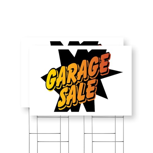 Garage Sale Yard Sign 2 Pack of 24 Inch x 36 Inch Single Sided Weatherproof Heavy-Duty Plastic with Stake | Local Bargains, Neighborhood Events, Bold Signage | Made in USA