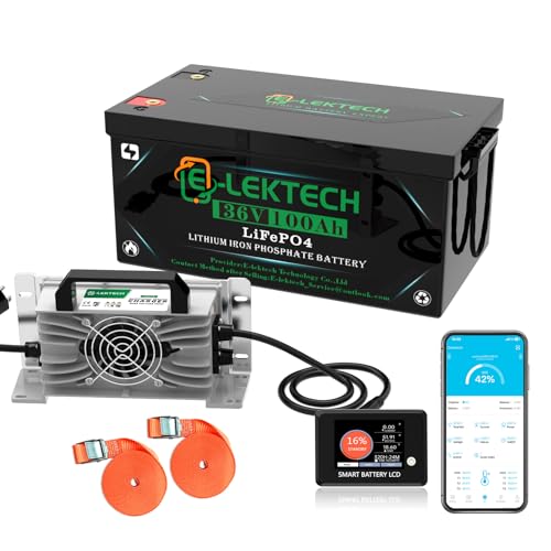 36V 100Ah Lithium Golf Cart Battery with Charger & Touch Monitor, Built-in 200A BMS, 8000+ Deep Cycles for Golf Cart