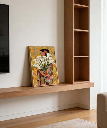 Framed Mexican Wall Art, Girl with Calla Lily Flower Wall Decor Picture, Mexican Botanical Floral Poster Print for Living room Bedroom Gallery Home Decoration 16x24in — view 5