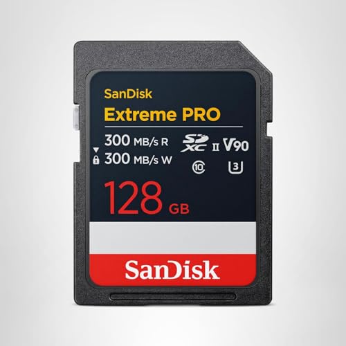 SanDisk 128GB Extreme PRO SDXC UHS-II Memory Card - Up to 300MB/s Read and Write speeds, V90, 8K, 4K UHD, SD Card - SDSDXDM-128G-GN4IN