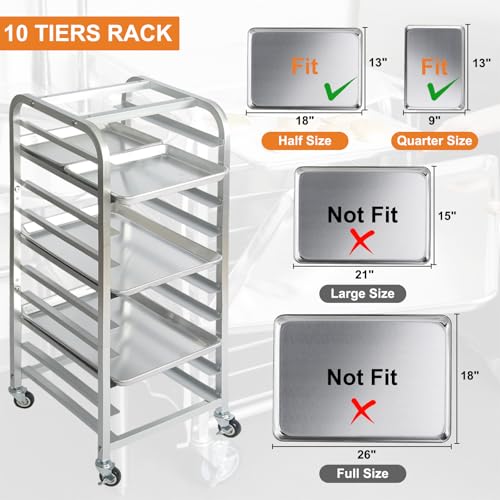 10-Tier Quarter & Half Sheet Pan Rack - Bread Baking Speed Rack for Cooling, Bakery Stand with wheels for Bun Pan Tray, Home Kitchen Tiered Rolling Cart for Oven(for 1/2 & 1/4 Sheet)