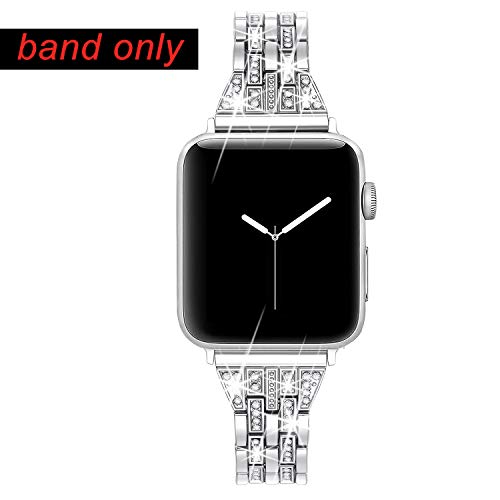 Secbolt Bling Bands Compatible With Apple Watch Band 38Mm 40Mm 41Mm Women Iwatch Se Series 8 7 6 5 4 3 2 1, Dressy Jewelry Metal Wristband Strap Diamond Rhinestone, Silver #TOP2