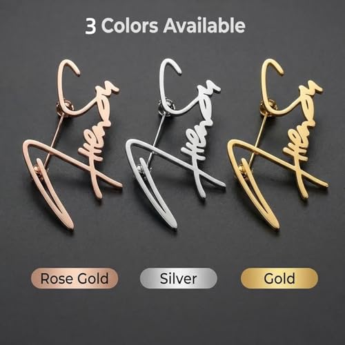 Image of Custom Name Lapel Pin Personalized Script Brooch for Women Men, Customizable Name Badge Elegant Cursive Letter Pin, Minimalist Jewelry Gift for Wedding Birthday Anniversary