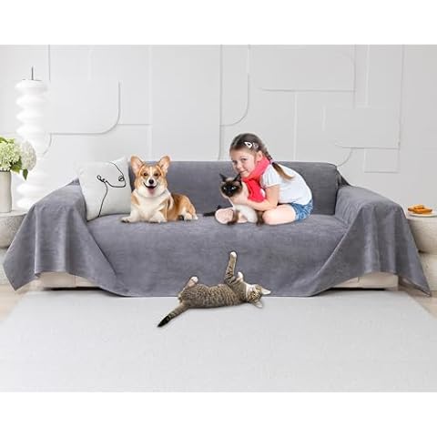 Cat Scratch Furniture Protector - Anti-Slip, Waterproof Sofa Cover to Keep Cats Off, Pet-Friendly Couch Protectors for 3 Cushion Couch, Gray Anti-Scratch Couch Cover for Pets 134"X71" and 150"X71" Cover