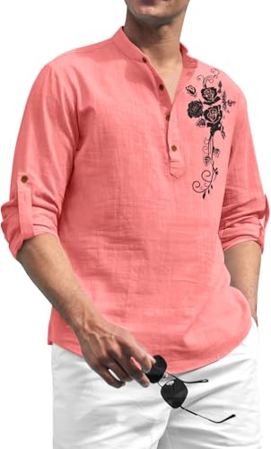 Image of Zombom Men's Cotton Polyester Blend Mandarin Collar Self One Design Printed Full Sleeve Casual Short Kurta Shirt