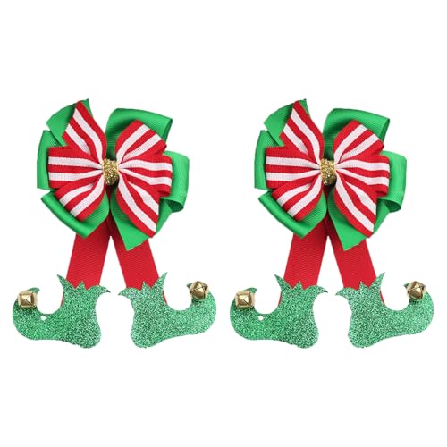 Christmas Santa boot Hair Clips - Sparkly Sequin Red Glitter Hair Bow Barrettes with Boots Pattern Alligator Hair Accessories for Girls Women Xmas Party Gifts (Bell-Red Green Stripe)