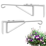 2 Pack Adjustable Hanging Basket Brackets Outdoor, Heavy Duty Bird Feeder Brackets for Fences, Garden Lantern Hooks, Wall Plant Hangers for Garden Fence, White Plant Hangers Wall Hook Basket Hanger
