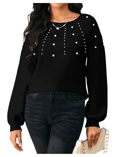 Image of Verdusa Women's Pearl Pullover Sweaters Long Sleeve Round Neck Cute Dressy Casual Knitted Sweater