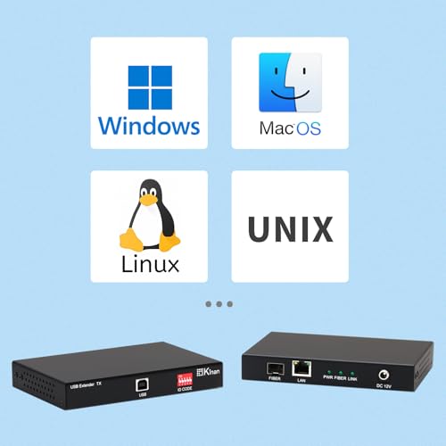 Image of USB 2.0 Extender Over Ethernet & Fiber Optic, Extends 4 Ports USB2.0 Signal Over Cat5E LAN Ethernet or Single Mode Fiber Up to 20km, Long Distance Extension, High Speed, Plug and Play