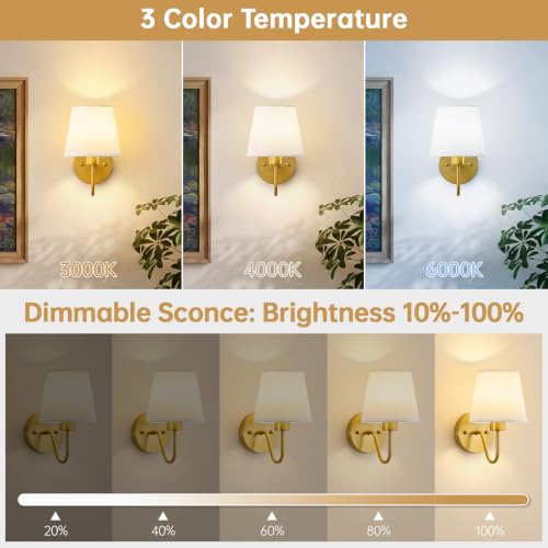 Image of Lightania Battery Operated Wall Sconces Set of 2, Gold Rechargeable Wall Lights with 10000mAh Dimmable Bulbs & Remote Control, 15 Colors Wireless Wall Lamps for Bedroom Living Room Hallway Decor