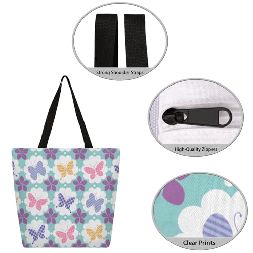 Colorful Patterned Butterflies Large Capacity Canvas Tote Bag Stylish Handheld Shoulder Bag Reusable Shopping Bag for Work Travel Beach Trips Shopping3