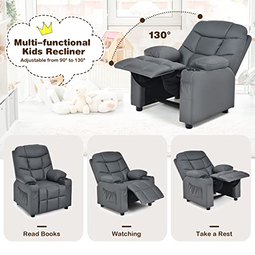 Image of Costzon Kids Recliner Chair with Cup Holder, Adjustable Lounge Chair w /Footrest & Side Pockets for Children Boys Girls Room, Ergonomic Toddler Furniture Sofa, Kids Recliner (Grey)