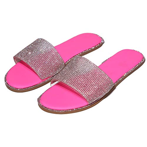 Noldares Sandals For Women Summer Casual Open Toe Rhinestone Slipper Slip-On Comfy Casual Flat Sandals #TOP5