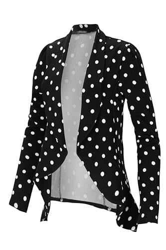 SSOULM Womens Made in USA Casual Stretch Blazer - Professional Notch Lapel Work Jacket (S-3XL) BLACKPOLKADOT 1XL