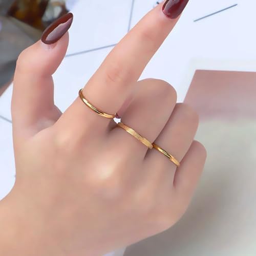 Otxas 3PCS Gold Dainty Rings for Womem 14k Gold Plated Stackable Ring for Women Size 6-11 Gold Rings Set Wedding Rings for Women Aesthetic Jewelry for Women4