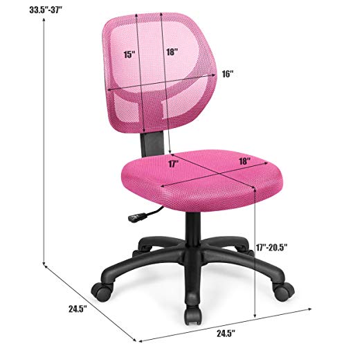 Giantex Kids Desk Chair, Low-Back Mesh Children Computer Task Chair With Adjustable Height & Support Lumbar, Upholstered Mesh Swivel Chair For Boys Girls (Pink) #TOP2