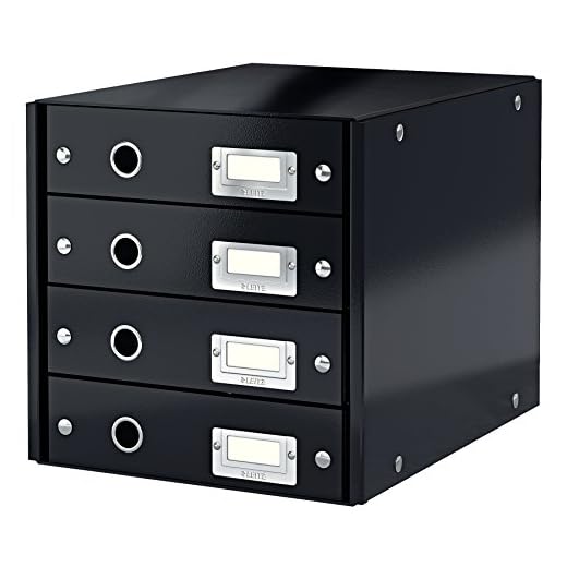 Leitz Click & Store Cassettiera a 4 Cassetti Pieghevole, Organizer per Riporre Documenti, Cataloghi e Riviste in Formato A4, Adatta per Casa e Ufficio, Nero, 60494095