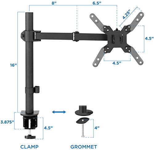 Mount-It! Large Monitor Desk Mount with VESA 200 (200x200, 200x100) Bolting Pattern, Fits up to 42 Inch and Ultrawide Monitors, Full Motion with Clamp and Grommet Base by Mount-It! - Image 6