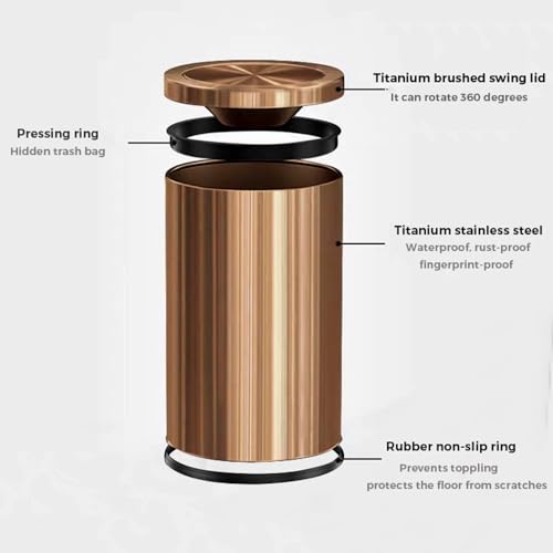 Image of Antique Brass Bathroom Trash can with lid,Stainless Steel,Small Grabage Can with Flipping Lid, 9L /2.4Gal for Living Room,Bedroom,Guest Room,Hotel (Rose Gold)