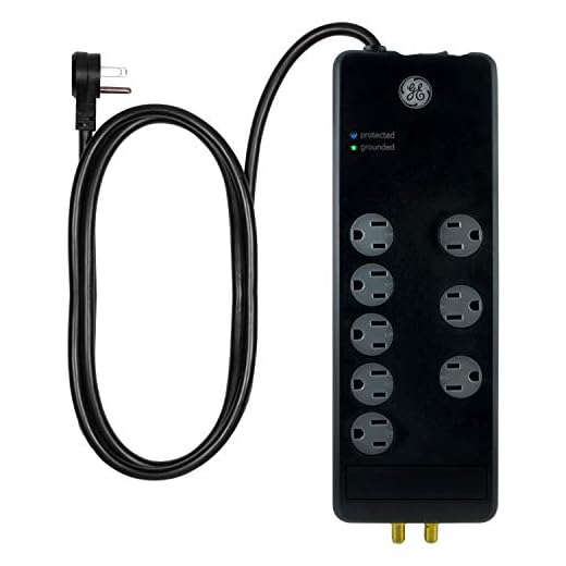 GE Pro 8-Outlet Surge Protector with Coax Cable Protection, 4-Foot Cord, 33666