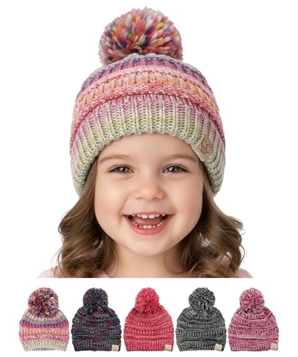 Image of Funky Junque Toddler Pom Beanie – Kids Winter Hat for Ages 1–4, Baby Boy & Girl Knit Beanies, Warm Cozy Knit Snow Hats
