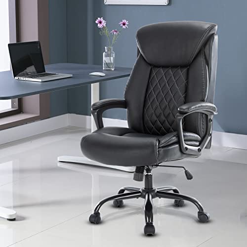Hesl Office Chair Ergonomic Executive Office Chair Leather Desk Chair, Ergonomic Office Chair For Comfortable Working, Black Computer Chair,Comfy Office Chair With Padded Armrests #TOP1
