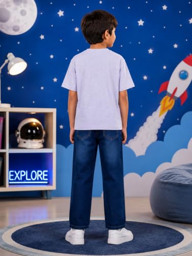 Image of KiddoPanti Boys Printed Co-Ords Set | 100% Cotton & Cottnon Spandex Woven | Drop Shoulder Tshirt with Jeans | Graphic Printed Design| Outerwear For Kids