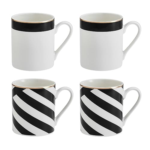 MIKASA Luxe Deco 4pc Fine China Mug Set, 380ml, Gift Boxed, Black / White, 8.2 cm x 6.2 cm