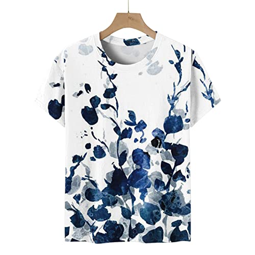 Oversized Shirts for Women,Womens Floral Print Tops Short Sleeve Tees Crewneck Summer 2023 Blouse - Thumbnail 3