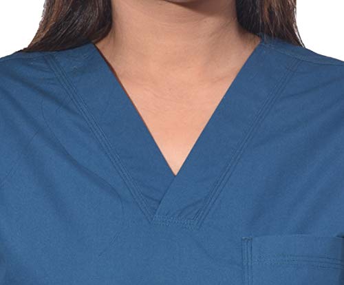Image of Unisex V-Neck Polyester Cotton Medical Scrub Suit for Doctors, Top and Bottom with 6 Pockets, Triple Needle Stitch Top, Size 50-5XL, Caribbean Blue.