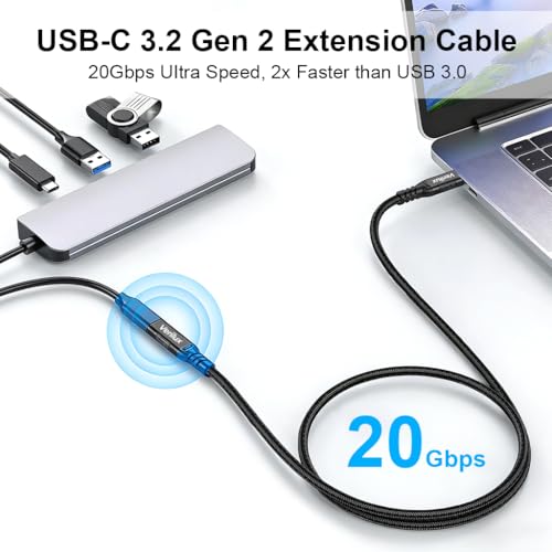 Image of Verilux PD 240W Type C to Type C Cable Fast Charging, 3.3Ft Type-C Male to Female USB Extension Cable Support 20Gbps Data Transfer, 8K@60Hz HD Video Output for iPhone 17 /16 /15, iPad Pro, MacBook