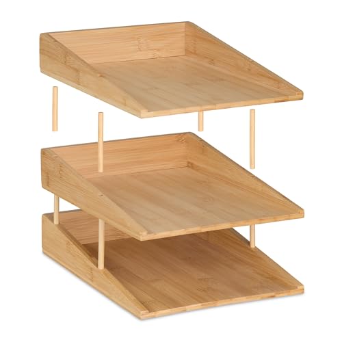 Bandejas oficina apilables de bambú natural con 3 compartimentos DIN A4 6