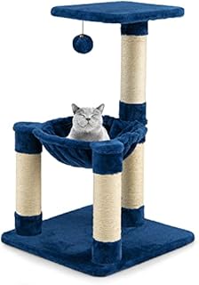 GYMAX Cat Tree Tower, Multi-level Cat Activity Tree with Top Perch, Removable Cozy Hammock, Hanging Fur Ball and Natural Sisal Wrapped Scratching Posts, Indoor Kitten Playground (Blue)