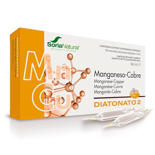 Soria Natural Diatonato 2 - Suplemento a Base de manganeso y cobre en ampollas – Favorece Huesos y Tejidos Conectivos – Acción Antioxidante y Metabólica - Caja con 28 Ampollas de 2 ml