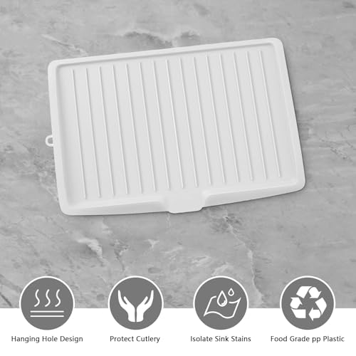 CROWNSHOP Drip Tray Plastic Worktop Dish Drainer Large Kitchen Sink Drying Rack Holder Dish Drying Mat Draining Board Mat Draining Tray Multi-Purpose Non-Slip Kitchen Heat Resistant Mat (White) - Image 4