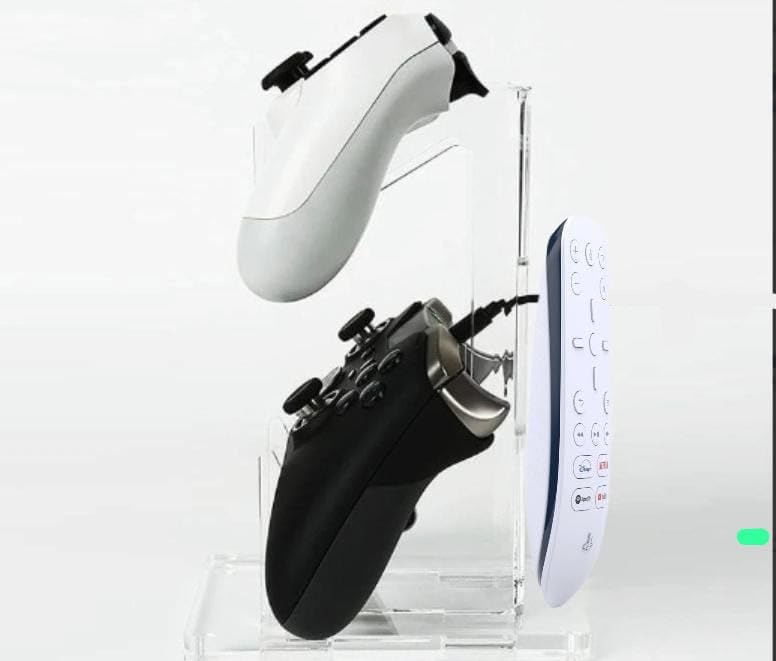 OOPZ Dual Game Pad Controller Holder with PlayStation Media Remote Holder, Gaming Accessories, Suitable for Xbox ONE PS4 PS5 STEAM PC (Crystal Clear)