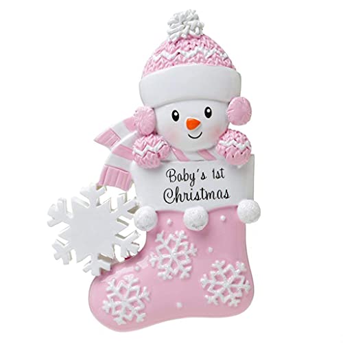 2022 Personalized Ornament Baby's First Christmas Baby Girl Snowbaby In Stocking With Snowflake Christmas Tree Ornament Artisanal Customized Decoration Baby Ornaments-Free Personalization #TOP3