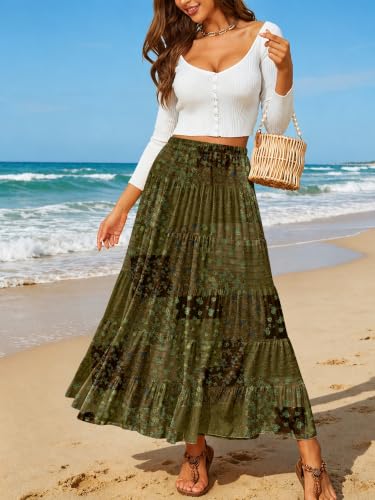 Image of NASHALYLY Women's Chiffon Elastic High Waist Pleated A-Line Flared Maxi Skirts