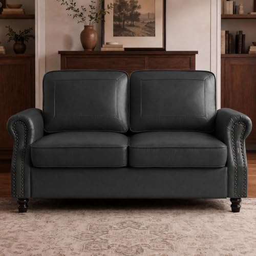 Image of Kingfun Faux Leather Loveseat Sofa with Rolled Arms,Black