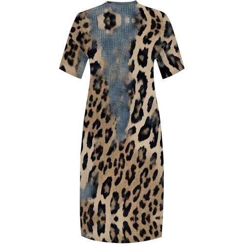 Image of SUZONANA Plus Size Denim Print Shirt Maxi Dresses for Curvy Women Casual Blue Jean Summer Outfits Long Short Sleeve Dress with Pockets Patchwork 5XL