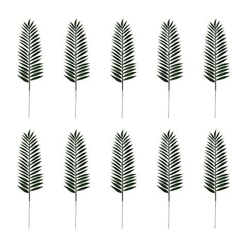 HEIGOO 10PCS Artificial Plants Leaves,Mini Tropical Palm Leaves Soft Washable Jungle Leaves Decorations,Perfect for Table Decoration, Tropical Themed Birthday Party Cover
