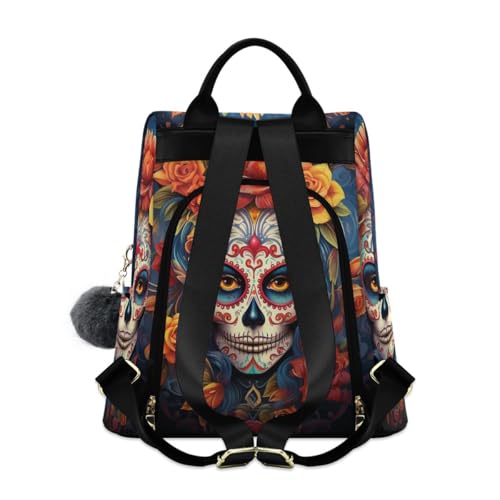 Image of ALAZA Dia Muertos Mexican Day Of The Dead Girl Sugar Skull Trips Hiking Camping Rucksack Pack for Women