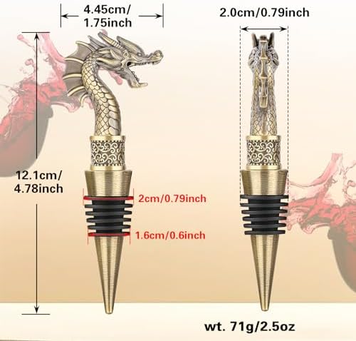 LKKCHER Dragon Head Wine Stopper, Dragon Bottle Opener, Wine Gifts for Men Dad Dragon Fans, Bottle Stoppers for Wine Champagne, Birthday Gifts, Father Day Gifts, Christmas Gifts, Bronze