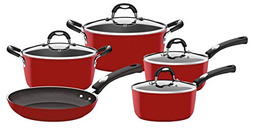 Jogo de Panelas 5 Peças Mônaco Indução Vermelho Com Revestimento Antiaderente e silicone