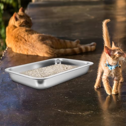 SUPVOX Caixa De Areia Para Gatos Em Aço Inoxidável Bandeja De Metal Para Areia De Gato Coelho Toalet