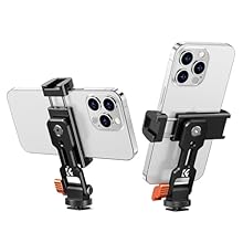 [Double Cold Shoe Design] The phone tripod mount comes with two cold shoe ports for attaching microphones,fill lights and other accessories. In addition,the cold shoe ports can be rotated to adjust the angle of the accessories. [360° Swivel and 180° ...