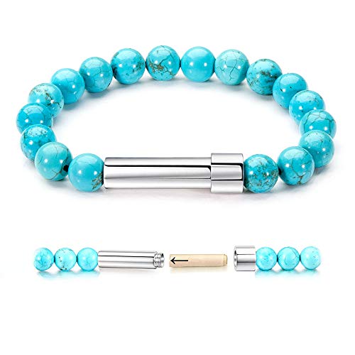 BESTTERN Spiritual Beaded Bracelet for Women Stainless Steel Intention Capsule Friendship Bracelet for Teen Girls Turquoise Bracelet Stretch Wish Good Luck Inspirational Birthday Gifts