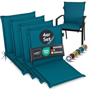 LILENO HOME Gartenstuhl Auflagen [4er Set - Niedriglehner] in Petrol - Bequeme Liegen als Sitzauflagen für Gartenmöbel - Stuhlkissen für Gartenstühle und Klappstühle MIA