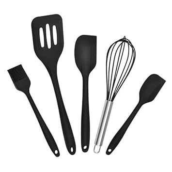 Silicone Spatula Set 5-Piece – Heat-Resistant, Non-Stick, BPA-Free with Wooden Handles for Cooking, Baking, and Icing